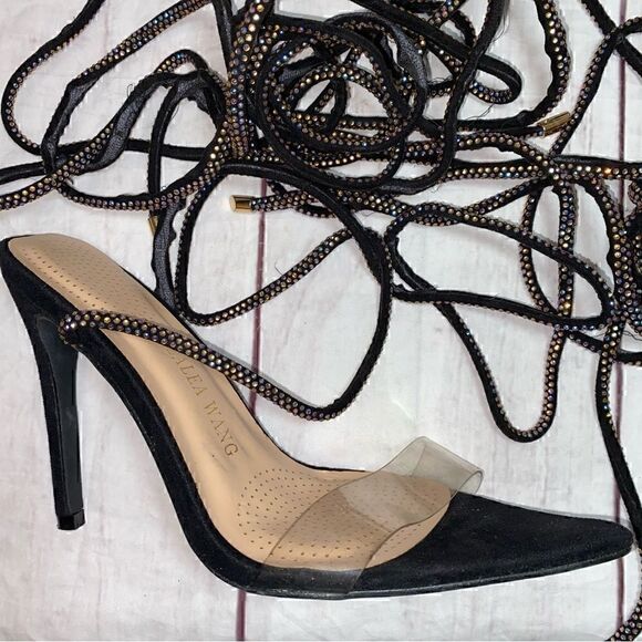 Azalea Wang - Brandy Long Black Diamond Lace Up Stiletto Heel Sandals-Size 8 - Picture 6 of 16